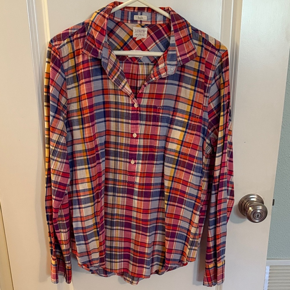 J. Crew Colorful Plaid Blouse